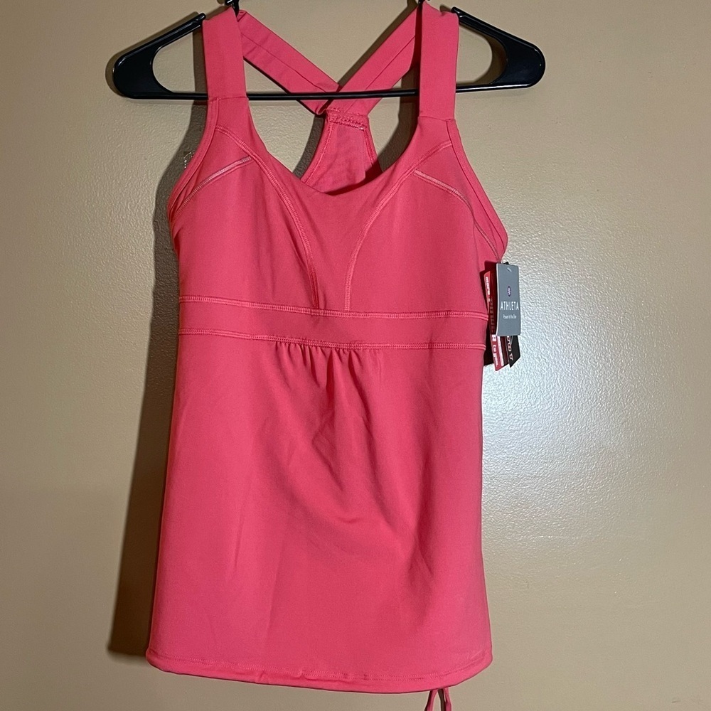 Athleta Horizon Tank Top Size Small Pink Built-In Bra Crisscross Back NWT
